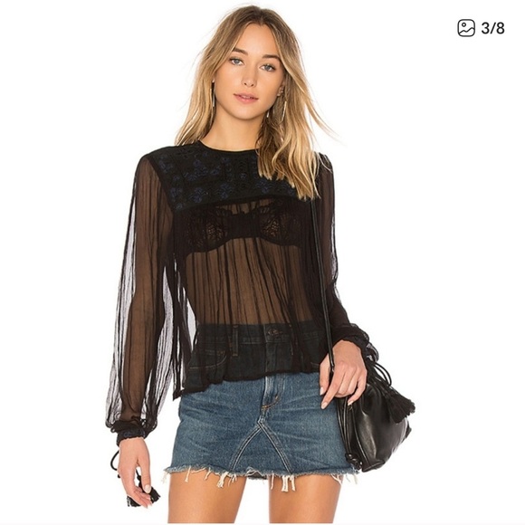 Free People Sheer black embroidered Top Size S/P - Picture 1 of 8